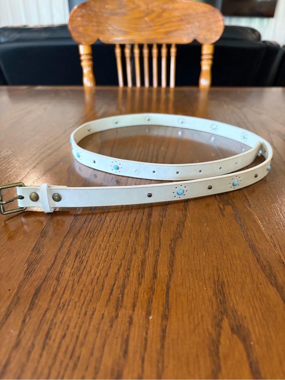 White Studded Women's Waist Belt with Turquoise Accents